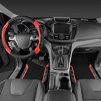 CAR PASS Leather Steering Wheel Cover and Waterproof Car Floor Mats,Microfiber Universal Car Combo Fit for 95% Sedan,SUV,Cars,14.5-15inch Sporty Anti-Slip Safety Comfortable Design(Black＆Red)