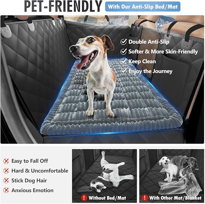 Backseat Dog Bed Non-Slip, Dog Bed for Car Back Seat Soft and Comfortable, Back Seat Pet Bed Mat for Travel, Pet Car Blanket for Backseat Extender and Seat Covers 51”X 23.5”Light Grey