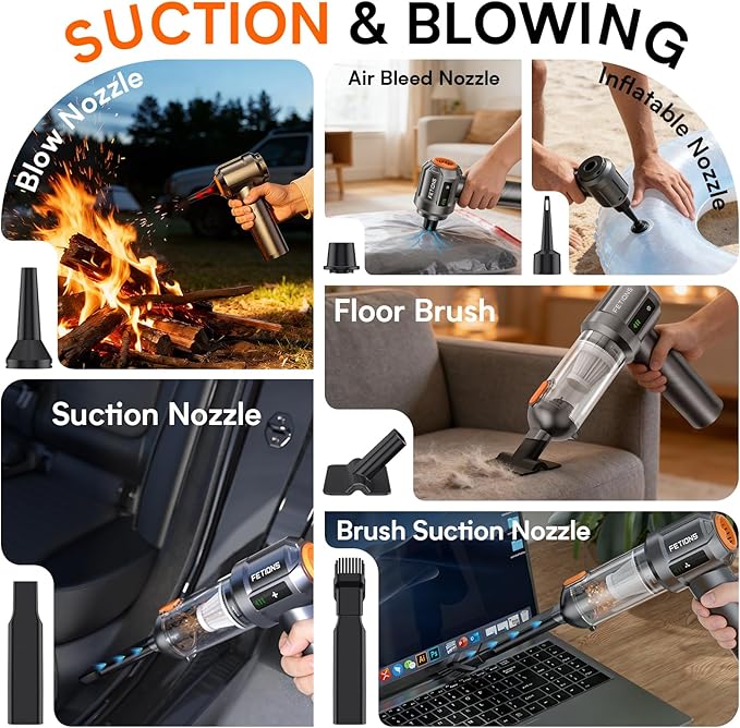 Handheld Car Vacuum Cordless,3 Suction Modes,Portable Mini Cordless Cleaner with 19000pa Suction Power,Type-C Charge,Handheld Vacuum for Car,Home,Office