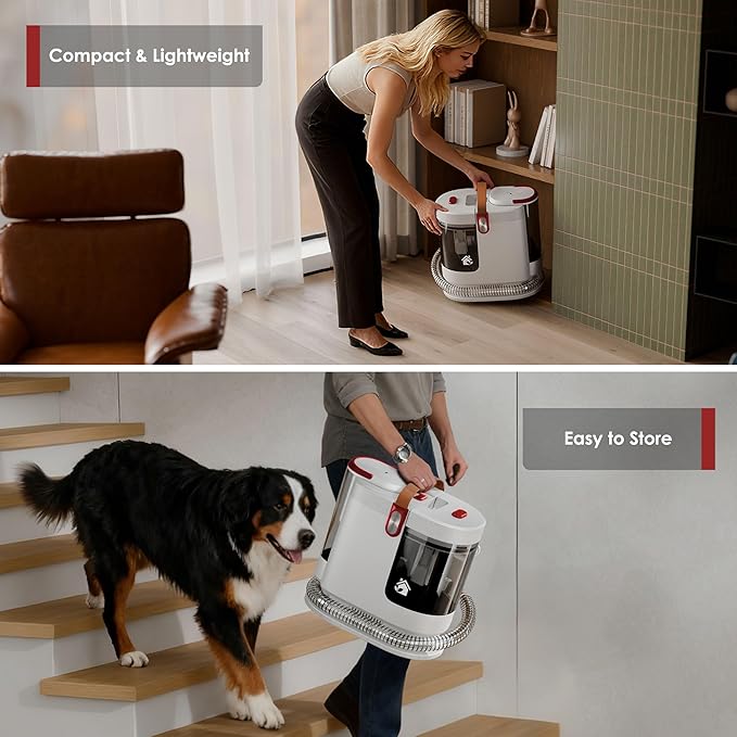 Portable Upholstery and Carpet Cleaner Machine, 15Kpa Spot Cleaner Deep Cleans Pet Stains, Couch Cleaner with 3 Tools and Self-Cleaning System for Area Rugs, Furniture, Stair, Car, Scarlet