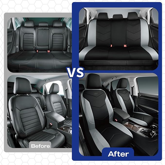 Skechers Memory Foam Seat Covers,Leather Car Seat Covers, Ultimate Comfort & Support Seat CoversFull Sets,Airbag Compatible, Automotive Universal Fit Most for SUVs, Vans, Sedans, Cars, Trucks,Gray