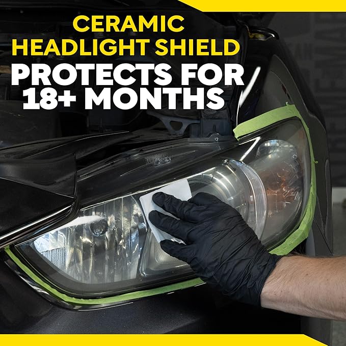 Meguiar's Heavy Duty Headlight Kit,This Headlight Restoration Kit Includes Headlight Cleaner, Ceramic Protection, Drill Backing Plate, Pads, & Towelettes, 18 Plus Months of Protection, Car Care Kit