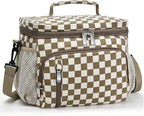 Insulated Lunch Bag for Men & Women, 9L Leakproof Lunch Box Soft Cooler Tote with 5 Pockets, 600D Oxford, EVA Lining, Adjustable Strap for Work, Picnic, Beach&Travel-Corduroy Khaki Checkered