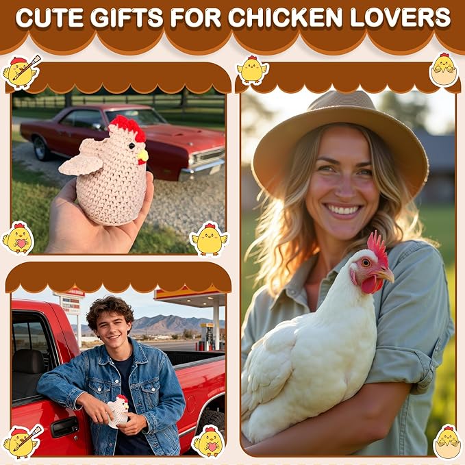 Soulchen 2 Pcs Chicken Lover Gifts Handmade Crochet Chicken Car Air Freshener Cute Crochet Car Accessories Rearview Mirror Hanging Accessories for Automotive Interior Office Home Decor, Lavender Scent