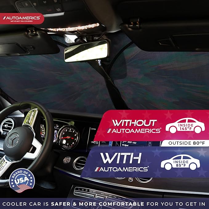 1-Piece Windshield Sun Shade - Foldable Car Front Window Sunshade for Cars SUV Truck Heat Blocker Visor Protector Blocks Max UV Rays and Keeps Your Vehicle Cool (X-Large = 66 x 36 inches, Shower)