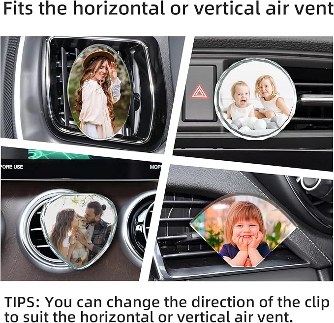 Custom Car Air Vent Clip with Photo, Personalized Crystals Picture Car Air Freshener Clips Interior Decoration