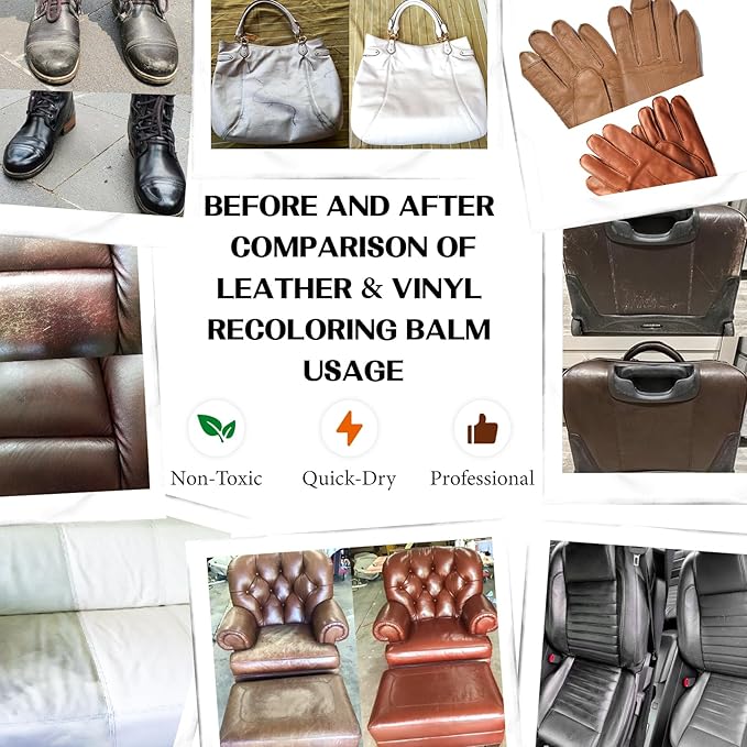 Black Leather Repair Kit, Leather Recoloring Balm – Restore & Repair Faded Leather on Couches, Car Seats, Shoes & Furniture | Leather Color Restorer & Conditioner | Easy DIY Application