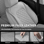Coverado Full Set Car Seat Covers, Luxury Faux Leather Waterproof Seat Covers, Gray Car Seat Protectors, Universal Fit, Leather Seat Cushions for Cars-Gray