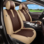 Breathable Car Seat Covers for Honda Pilot 2016 2015 2014 2013 2012 2011 2010 2009 2008 2007 2006 2005, Perforated Leather Full Set 5 Seats, for Honda Pilot Accessories (Beige&Brown)