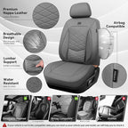 CAR PASS Luxury Nappa Leather Seat Covers Full Set, Water Resistant Faux Leather Seat Cover with Lumbar Support, Breathable Automotive Seat Covers Universal Fit for Sedan SUV Van Truck, Pure Gray