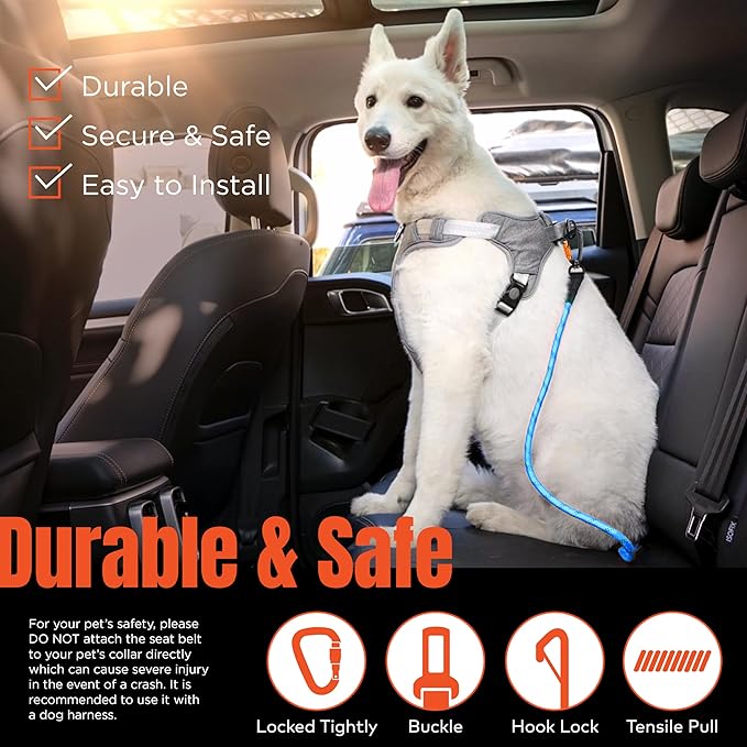 Dog Seat Belt for Car | Universal Pet Car Seatbelt with Reflective Climbing Rope, Aviation Aluminum Carabiner with 360° Swivel & Auto-Lock, Secure Safety Restraint (Trail Blue 360°)