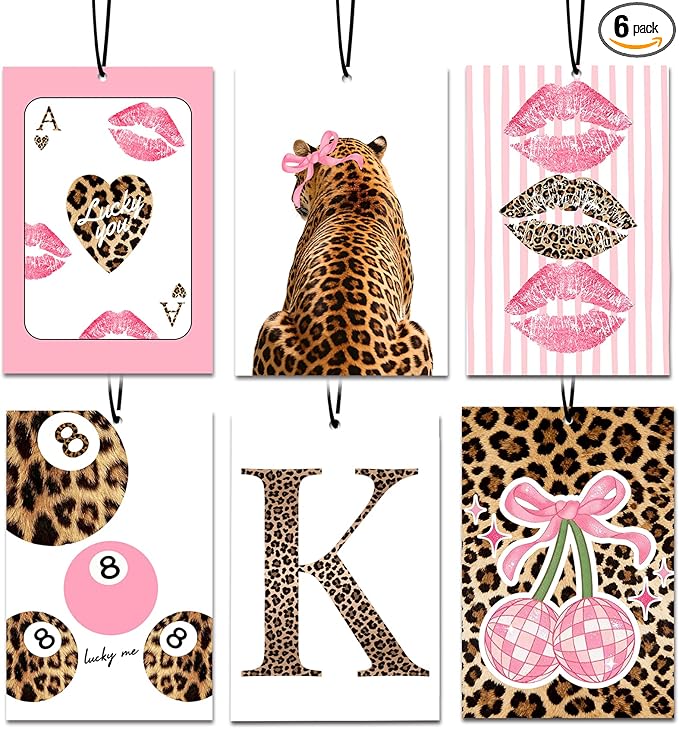 6PCS Leopard Initial K Car Air Freshener,Personalized Letter Car Accessories,Initial Gifts for Women and Men New Driver Auto Decor Rearview Mirror Hanging,Aromatherapy for Cars Interior or Locker
