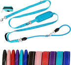 10FT Hands Free Dog Leash for Small Medium Large Dogs, Heavy Duty Reflective Dog Leash with Traffic Handle, Seat Belt Buckle & Poop Bag Holder (Blue)