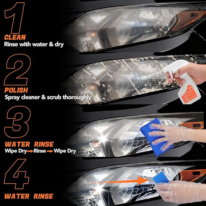 Headlight Restoration Kit Headlight Cleaner Head Light Cleaner Removing Yellowing Oxidized with Headlight Cleaner Coating Agent Sponge Towel (Scratches & Damages Cannot be Repaired)
