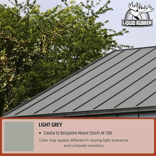 Liquid Rubber Color Roof Sealant- Elastomeric Waterproof Small Repair Coating for Flat, Low-Slope & Metal Roofs, Flexible UV-Stable Membrane, Light Gray, 1 Quart