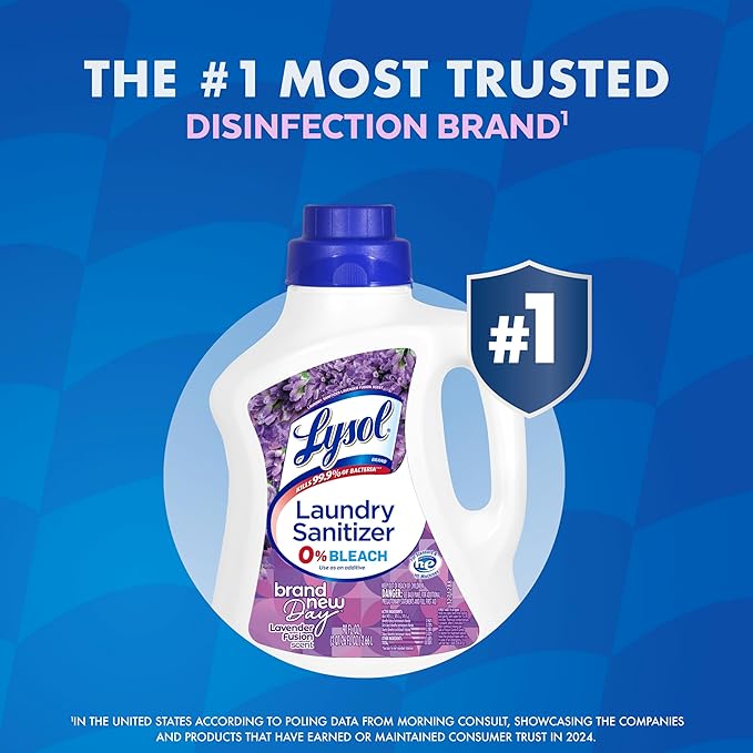 Lysol Disinfectant Laundry Sanitizer & Scent Booster, Laundry Detergent Additive, Color Safe Bleach Alternative, Laundry Odor Eliminator, Kills Bacteria & Viruses, Lavender Scent, 90 Fl Oz