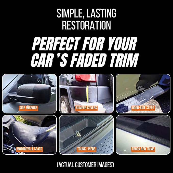 BEAM BRIGHT Plastic Trim Restorer – Dry, Non-Greasy for a True Natural Black Trim Finish for Severely Faded Car Trim & Vinyl. Long-Lasting UV Protection for Exterior & Interior Plastic – 8 oz