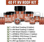 Liquid Rubber RV Roof Coating 40 Ft Leak Repair Kit – Solar Reflective, Waterproof & Weatherproof Protection – Complete System with Sealer, EPDM Primer, Cleaner, Seam Tape & Lap Sealant