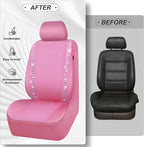 CAR PASS Bling Diamond Car Seat Covers, Shining Rhinestone Waterproof Faux Leather Pink Car Accessories Two Front Only Universal Fit Auto Glitter Crystal Sparkle Strips for Cute Women Girl, Pink