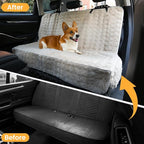 Dog Car Seat Cover for Back Seat & Front Seat, Plush Faux Fur Pet Car Seat Protector with Waterproof Layer, Non-Slip Bottom, Side Flaps, Machine Washable (Back Seat Beige)