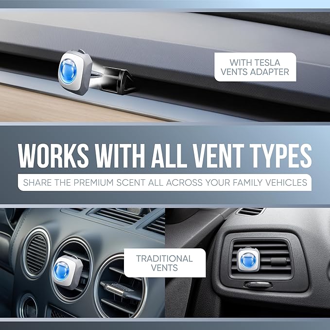 Air Jungles Car Air Freshener Vent Clip 6 Count with 2 Adapter Compatible with Tesla, New Car Scent, Long Lasting Odor Eliminator, Up to 180 Days