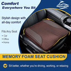 kingphenix Car Seat Cushion – Memory Foam Pad for Driving Comfort – Boosts Height and Relieves Coccyx & Lower Back Pain – Car, Truck, Office Chair (Leather & 4D Mesh Brown)