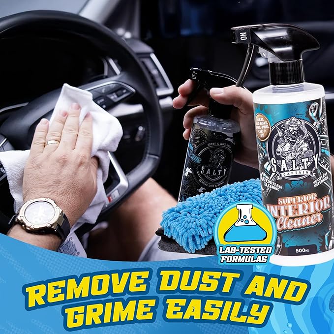 Salty Captain Ultimate 15-Piece Car Cleaning Kit – Car Wash Kit with 15L Bucket, Hand Mitt Towels, Brushes & 4x Cleaning Fluids – Includes Foam Blaster Gun – Premium Quality & Easy to Use