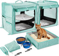 Suertree Large Cat Carrier for 2 Cats with Zipper Locks, Double Cat Carrier with Travel Litter Box, Soft Pet Travel Carrier for Cats and Small Dogs Up to 45 Lbs, Green