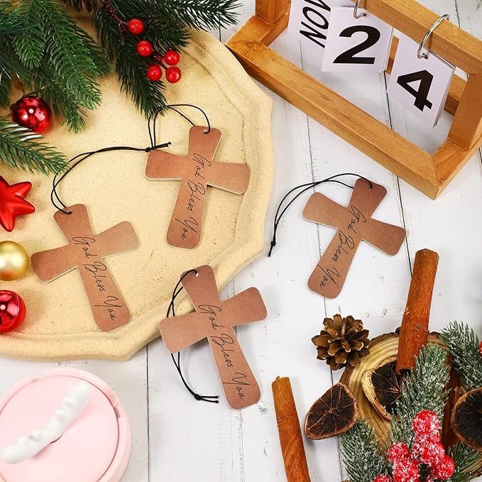 Fumete 24 Pcs Easter Christian Cross Car Air Fresheners Gift Bulk Drift Air Freshener Religious Fresh Scented Hanging Ornaments for Church Sunday School Gifts (God Bless You)