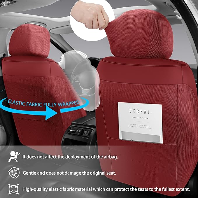 Full Coverage Faux Leather Car Seat Covers Full Set,Automotive Seat Covers for Cars,SUVs Pick-up Truck, Car Seat Cushion, Wine Red Seat Covers,Front Seat Cover,Car Seat Protector