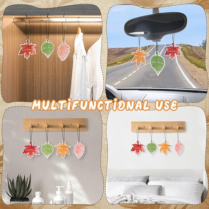 40 Sets Car Air Fresheners for Men Women Thanksgiving Bulk Gifts Fall Leaves Little Trees Car Air Fresheners Autumn Maple Leaf Scented Car Freshener Hanging Oil Ornament for Car