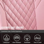 Auto Car Seat Covers Full Set Leather Cushion Protector Breathable Waterproof Seat Cover for Cars Universal Fit (Pink, Full Set Without Headrest)