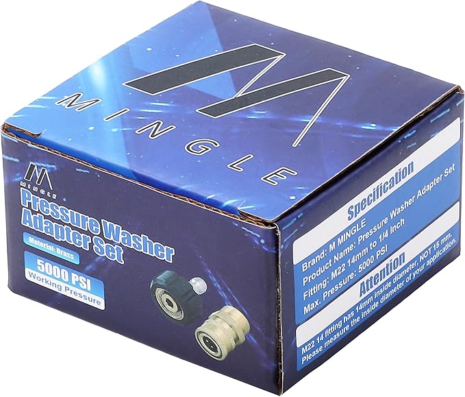 M MINGLE Pressure Washer Adapter Set, Quick Connect Gun to Wand, M22 14mm to 1/4 Inch