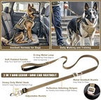 Tactical Dog Harness and Leash Set for Large Dogs,Heavy Duty No Pull Service Dog Vest and 10 Patches with Dog Seat Belt,Reflective Adjustable Pet Harness for Training Walking Hiking Brown XL