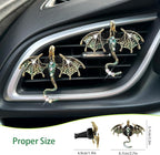 Dragon Car Accessories 2pcs Bling Dragon Car Air Freshener Vent Clips Cute Alloy Dark Green Enamel Wyvern Vent Clip Decorations Refillable Essential Oil Diffuser