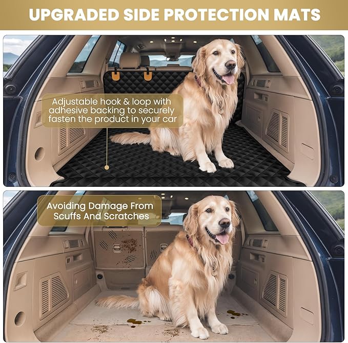 Waterproof SUV Dog Cargo Liner Mat - Heavy Duty Pet Seat Cover for SUV Sedan Van, Non-Slip Back Trunk Protector with Bumper Guard, Large Universal Fit (Black)