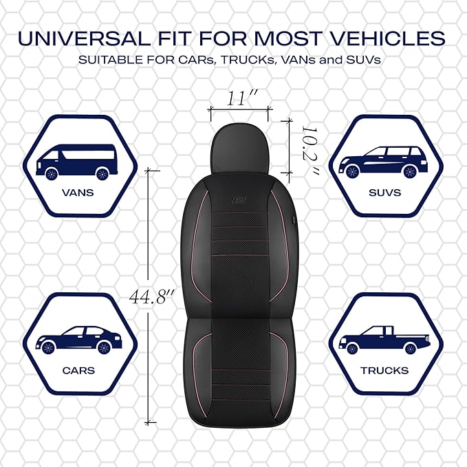 Skechers Air-Cooled Memory Foam Seat Covers,Mesh Thick Car Seat Covers,Piping Leather Car Seat Covers Front Seats,Airbag Compatible,Automotive Comfort Universal FitMost Cars,Vans,Truck,SUV,Pink