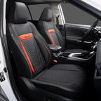 PU Leather Car Seat Covers Front Set – Waterproof seat Cover for Cars，3D Foam Support Automotive seat Covers ，Airbag Compatible, Universal Fit for Cars SUVs Trucks Sedans（Black/Red）