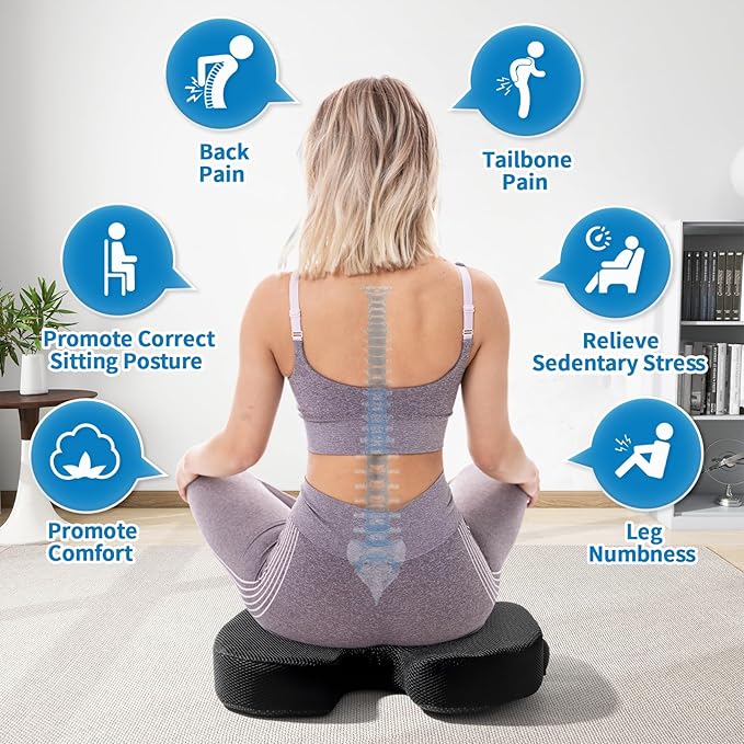 Car Seat Cushion, Memory Foam Cushion Non Slip for Wheelchair, Cars, Desk, Gaming & Office Chairs, Mesh Ergonomic Cushions Pad for Tailbone Pain Relief Sciatica & Back Support, Black
