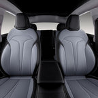 Custom Fit Seat Covers for 2025 2026 Tesla Model Y Juniper (5-Seater), Waterproof Breathable Nappa Leather, OEM Factory Style Full Set Car Seat Protectors Airbag Compatible - Black+Grey