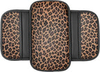 Dotesy Brown Cheetah Print Car Center Console Cover,Microfiber Leather Car Armrest Pad Cushion with 2 Storage Bags,Universal Car Armrest Storage Box Car Interior Accessories for Most Vehicles