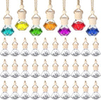 60 Pcs Hanging Car Air Freshener Car Diffuser Bottle Empty Glass Perfume Bottles Air Freshener Diffuser Bottle Pendant for Essential Oils Fragrance Aromatherapy Ornament Decor (Classic Style)
