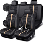CAR PASS 3D Foam Mesh Leather Car Seat Covers Full Set, Breathable Premium Leather Seat Covers for Car,Anti Slip Universal Fit for Trucks Cars Sedans Vans SUVs, Airbag Compatible, Black Beige