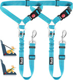 Lukovee Dog Car Seat Belt, 2 Pack Headrest Restraint Seatbelt, Adjustable Pet Safety Leads with Reflective Elastic Bungee for Dog Harness Collar Travel Daily Use (Tiffany Blue,Headrest+Clip)