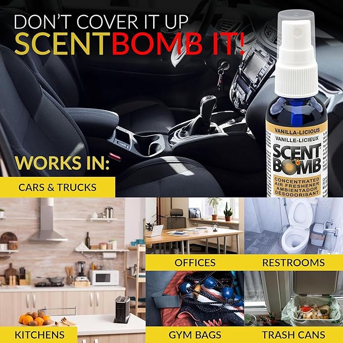 Scent Bomb Air Freshener Spray, 100% Oil Based Concentrated Air Freshener, Air Freshener Spray for Car, Room, Bathroom and Odor Eliminator (Vanilla-Licious)