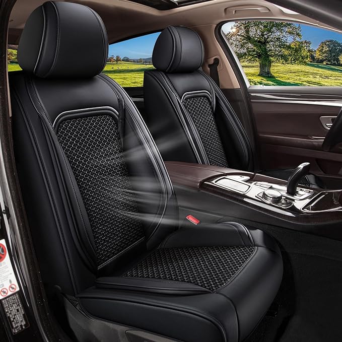 Car Seat Covers Front Seats for Subaru Ascent 2019-2024 2025 2026 - Breathable Cooling Ice Silk Leather Seat Cover - 2 Seats for Subaru Ascent Accessories (Black)