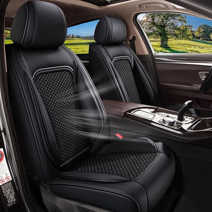 Car Seat Covers Full Set for Mazda 6 2010-2021 Mazda6: Breathable Cool Ice Silk Leather Seat Covers (Black)