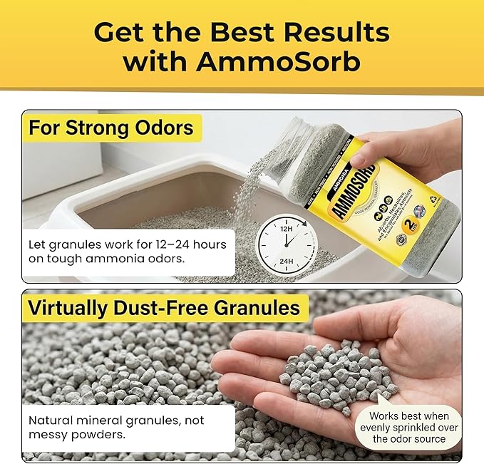 Natural Cat Litter Deodorizer Granules – 2 lb. Ammonia Odor Eliminator for Multi-Cat Homes – Neutralizes Urine Odor at the Source – Safe for Cats, Dogs, and Rabbits