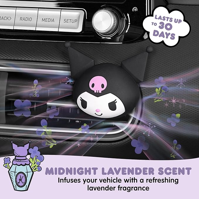 Kuromi Steering Wheel Cover, Official Sanrio Car Steering Wheel Cover with Easy Clip-on Car Air Freshener – Cute and Long-Lasting Kuromi Air Freshener for Car, Odor Eliminator, Fun Scents