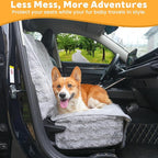 Dog Car Seat Cover for Back Seat & Front Seat, Plush Faux Fur Pet Car Seat Protector with Waterproof Layer, Non-Slip Bottom, Side Flaps, Machine Washable (Front Seat Gray)